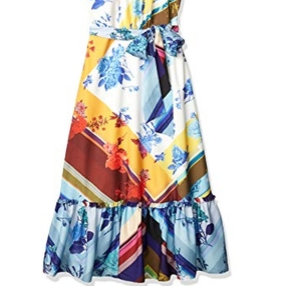 TAHARI SLEEVELESS MOCK NECK RUFFLE HEM DRESS - Picture 6 of 6